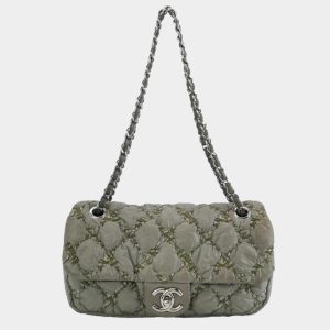 Chanel 2011 Paris-Byzance Tweed On Stitch Nylon Quilted Flap Bag Grey