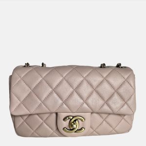 Chanel Classic Flap 2014-2015 Beige Lambskin Leather Mini Crossbody Bag