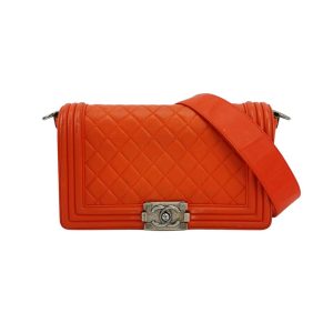 Chanel Le Boy 2012 Medium Orange Lambskin Leather Bag