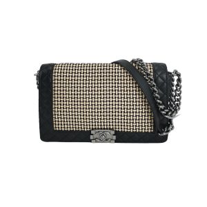 Chanel Le Boy 2014 Large Black Woven Reverso Calfskin Leather Flap Bag