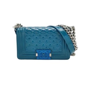 Chanel Le Boy 2014 Small Blue Patent Leather Bag