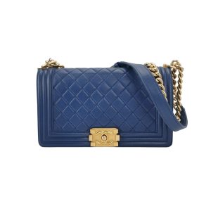 Chanel Le Boy 2016 Medium Blue Lambskin Leather Bag