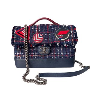 Chanel Blue and Red Tweed and Caviar Airline Flap Bag Silver Hardware 2016