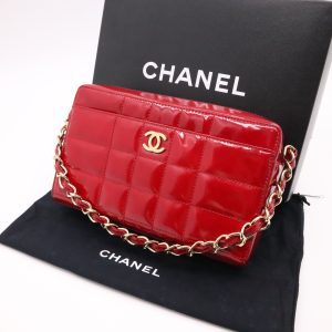 Chanel Chocobar Chain Hand Bag in Red Patent Leather