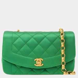 Chanel Diana Flap Bag 1990 Mini Green Silk Satin Bijou Chain