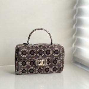 Chanel 2002 Coco Flap Top Handle Box Bag Velvet Grey