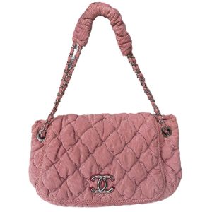 Chanel Nylon Bubble Striped Quilt Accordion Flap Bag Red White