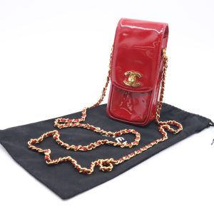 Chanel Chain Phone Case in Red Patent Leather