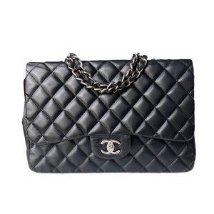 Chanel Classic Flap Jumbo Large Black Lambskin Leather with Silver hardware