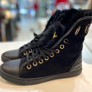 LOUIS VUITTON SUEDE RABBIT FUR HIGH-TOP SNEAKERS