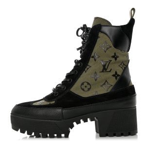 LOUIS VUITTON SUEDE MONOGRAM LAURETTE PLATFORM DESERT BOOTS