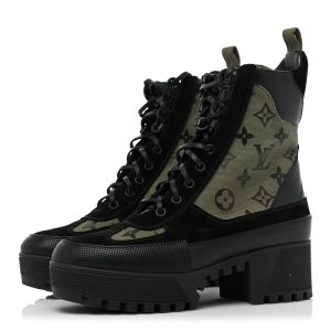 LOUIS VUITTON SUEDE MONOGRAM LAURETTE PLATFORM DESERT BOOTS