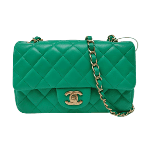 Chanel Classic Flap Mini Rectangular Green Lambskin Leather Gold Hardware