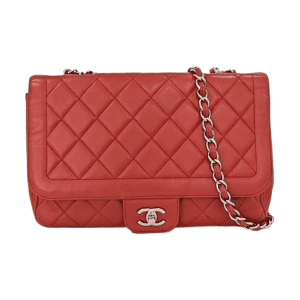 Chanel Classic Flap Single Flap Large Red Lambskin Leather Silver Hardware