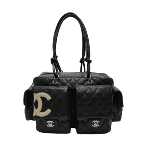 Chanel Cambon Large Dark Brown Calfskin Leather Double Strap Handbag