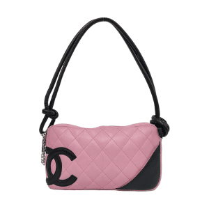 Chanel Cambon Clutch Pink Leather Black Strap