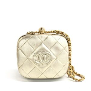 Chanel Kiss Lock Clasp Bag Super Mini Gold Lambskin Leather Crossbody Bag