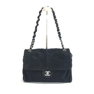 Chanel Nubuck Suede Darjeeling Flap Bag Ultimate Stitch Black Jumbo Bag