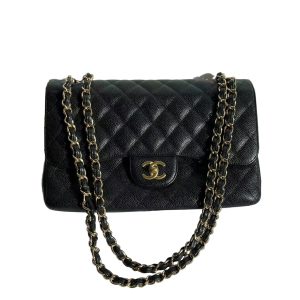 Chanel Classic Flap Jumbo Black Caviar Leather Double Flap Gold Hardware 2011-2012