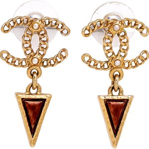 CHANEL CC Gold Tone Chain Link Drop Earrings