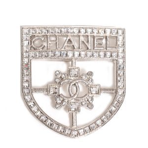 CHANEL CC Crystal Crest Shield Armor Brooch
