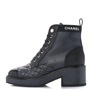 CHANEL PEARLY CALFSKIN LACE-UP COMBAT BOOTS