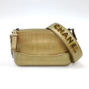 Chanel Gabrielle Mini Gold Crocodile Embossed Calfskin Leather Crossbody Bag