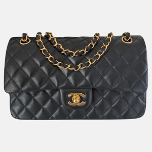Chanel Classic Flap Vintage Medium Black Lambskin Leather with 24k Gold HW, 1991-1994