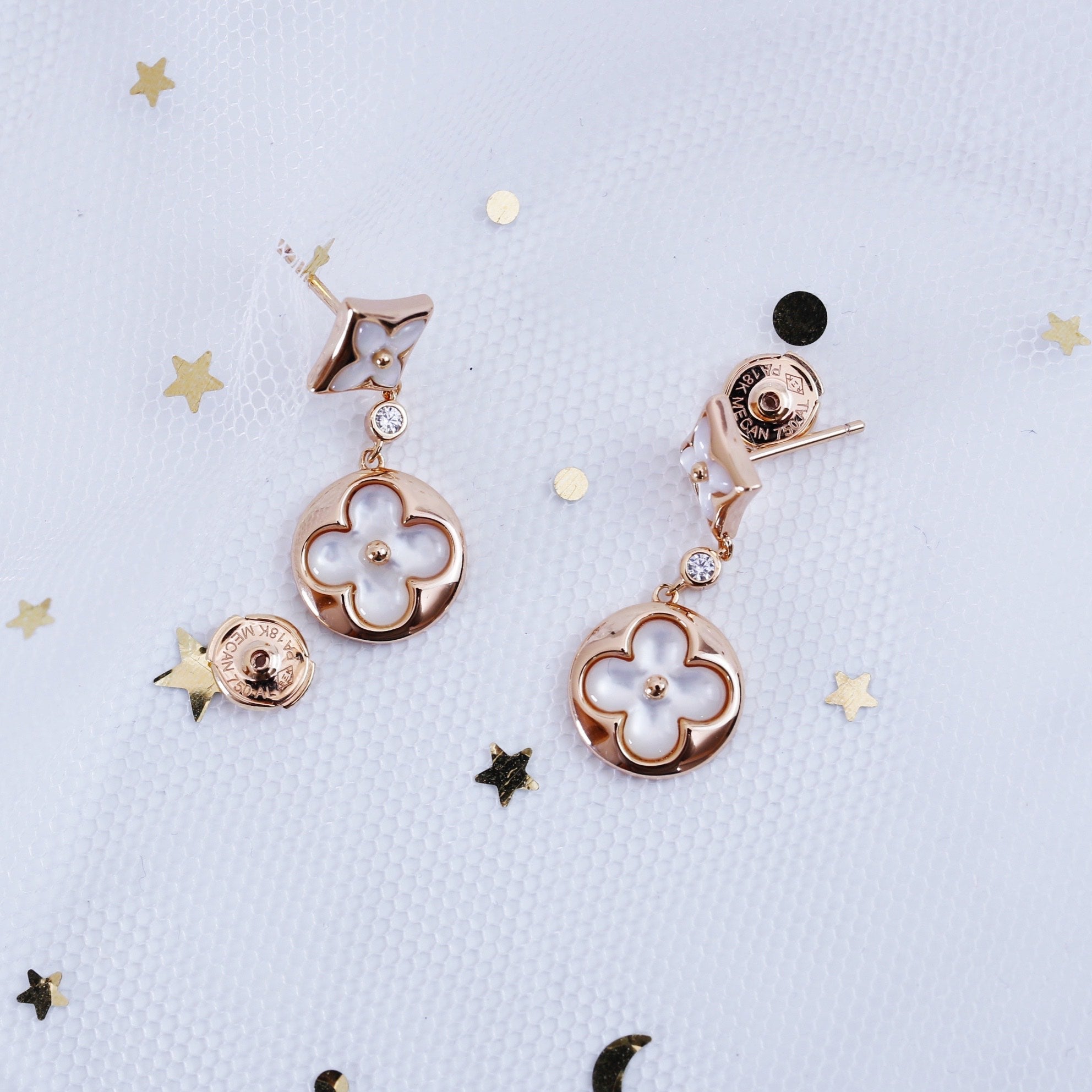 Louis Vuitton STAR AND SUN PINK GOLD MOP DROP EARRINGS - Image 3