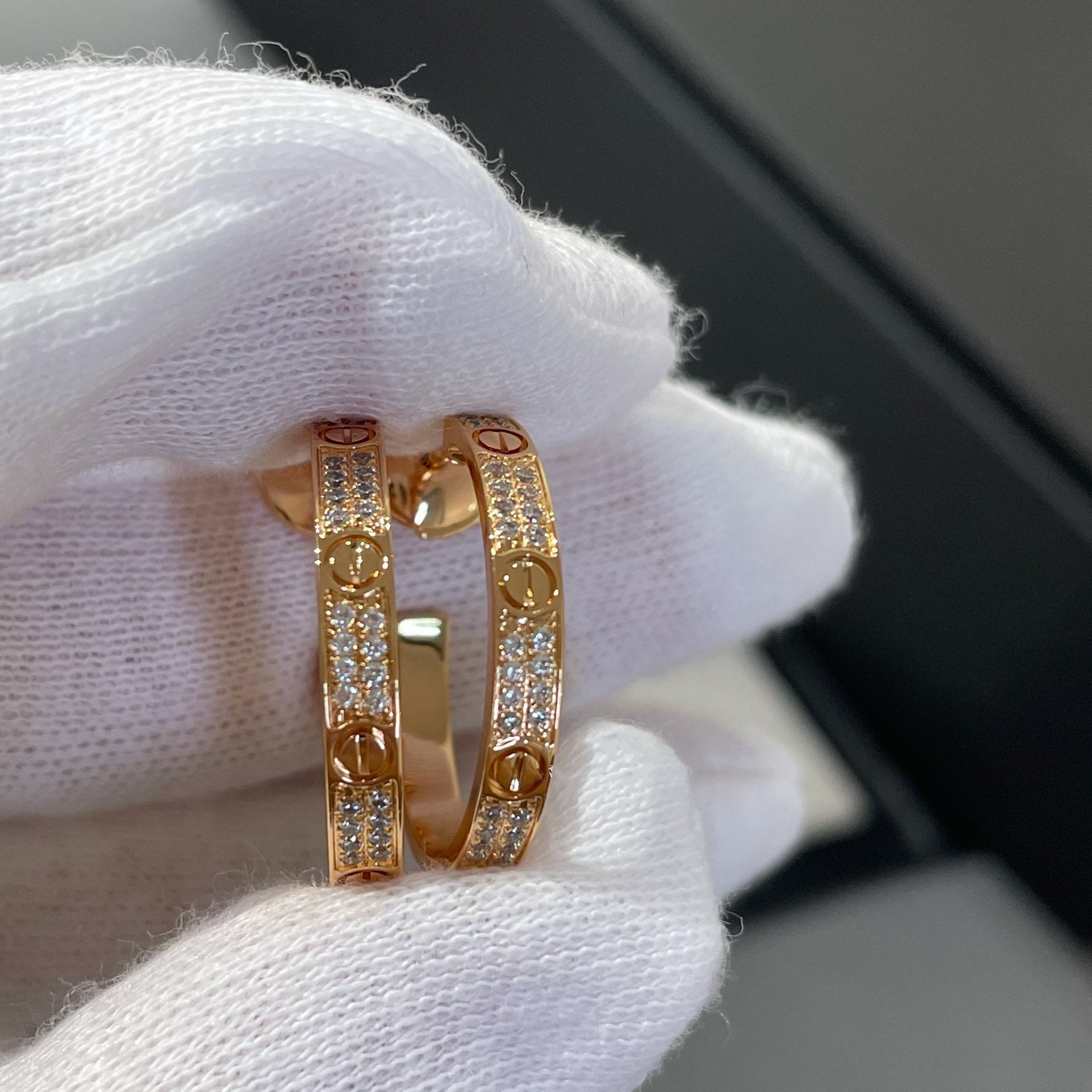 Cartier LOVE DIAMOND PINK GOLD HOOP EARRINGS - Image 7