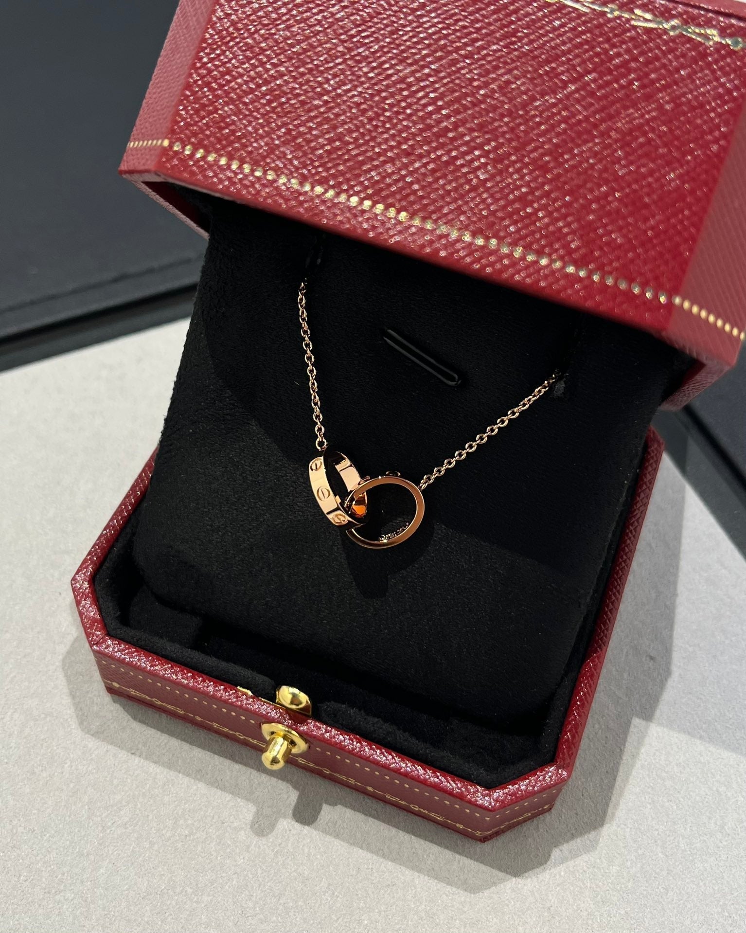 Cartier LOVE NECKLACE DOUBLE RING PINK GOLD - Image 6