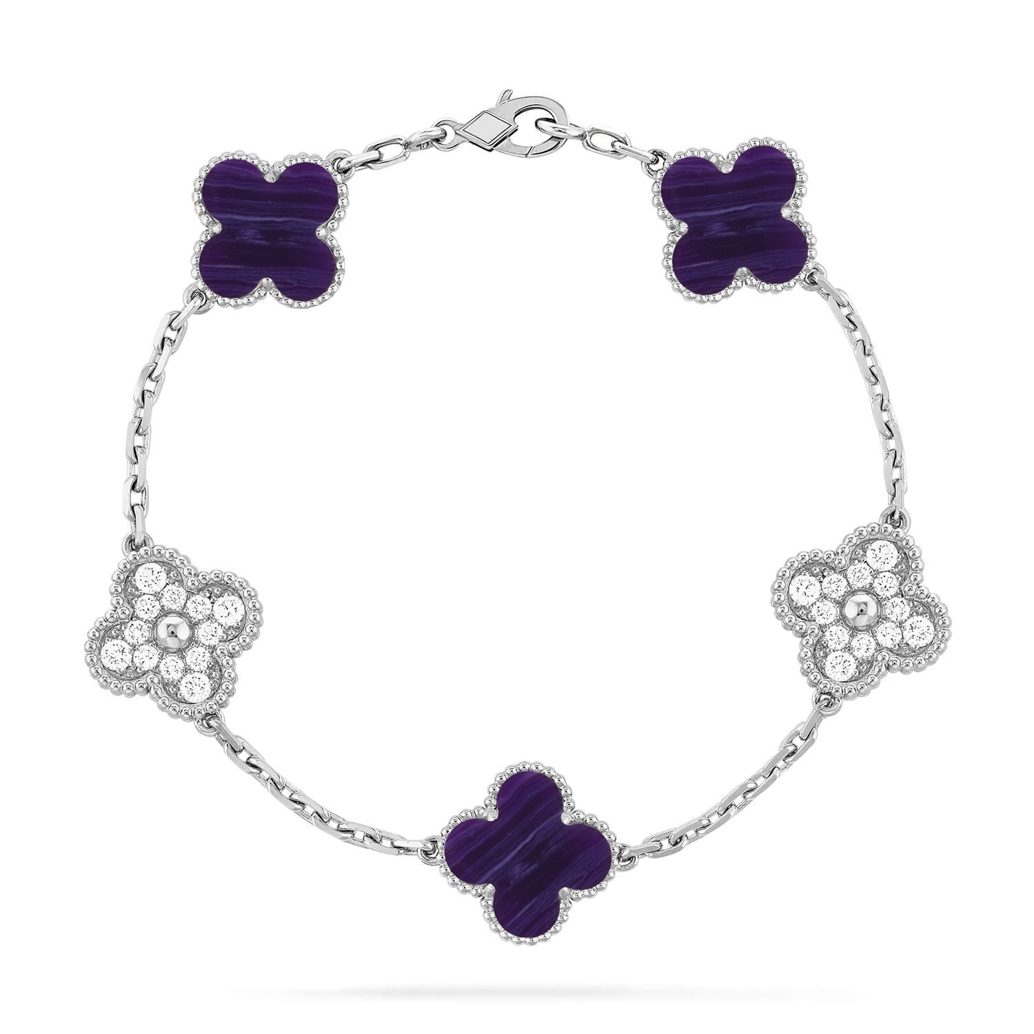 Van Cleef & Arpels CLOVER 5 MOTIF PURPLE STRIPES BRACELET COLLECTION - Image 9