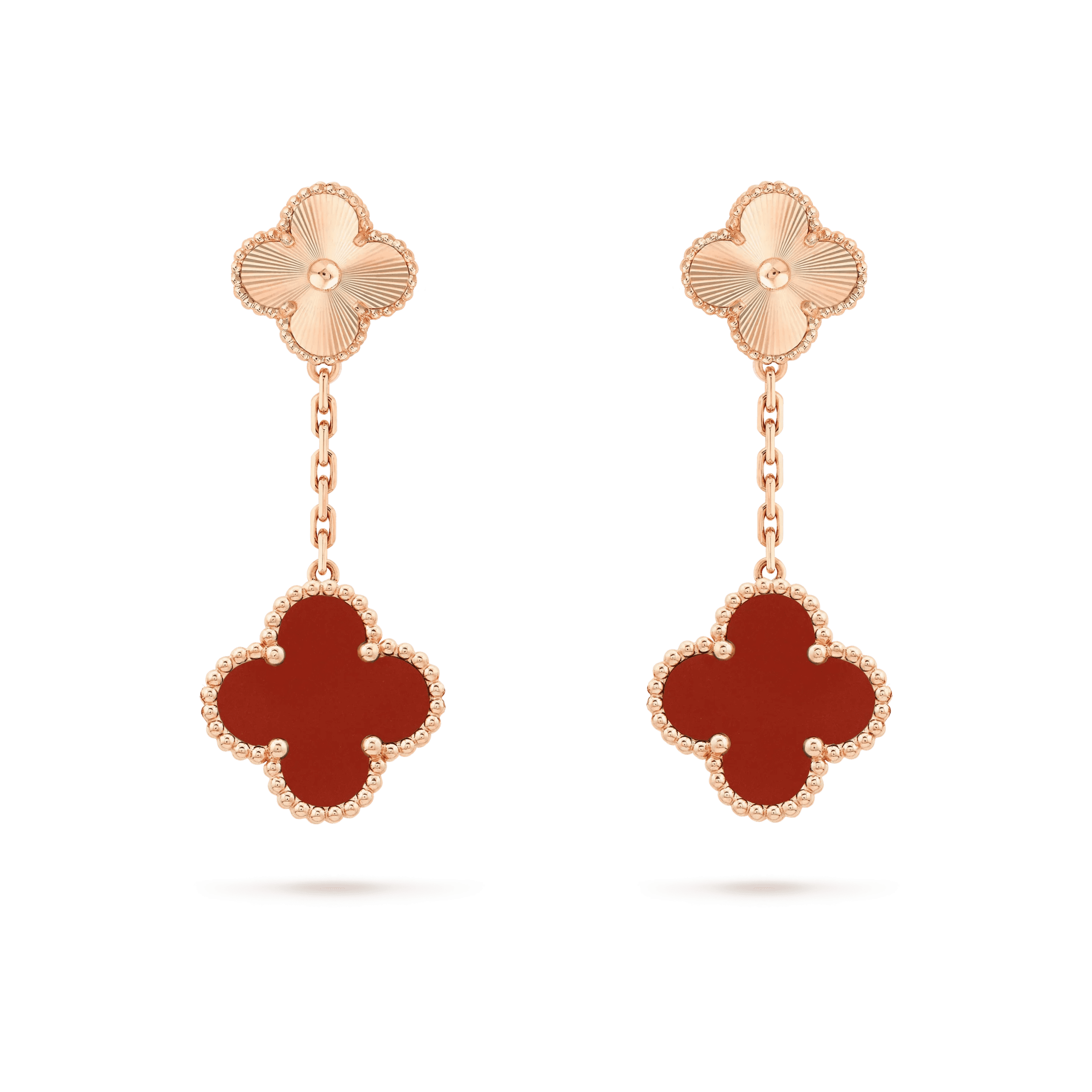 Van Cleef & Arpels CLOVER 2 MOTIF LASER CARNELIAN EARRINGS