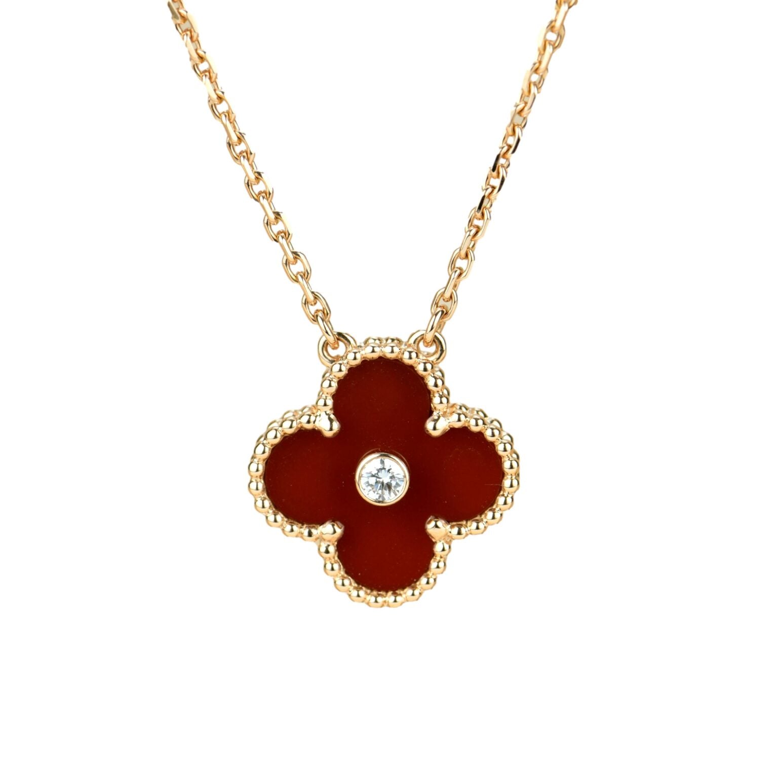 Van Cleef & Arpels CLOVER 15MM DIAMOND CARNELIAN NECKLACE