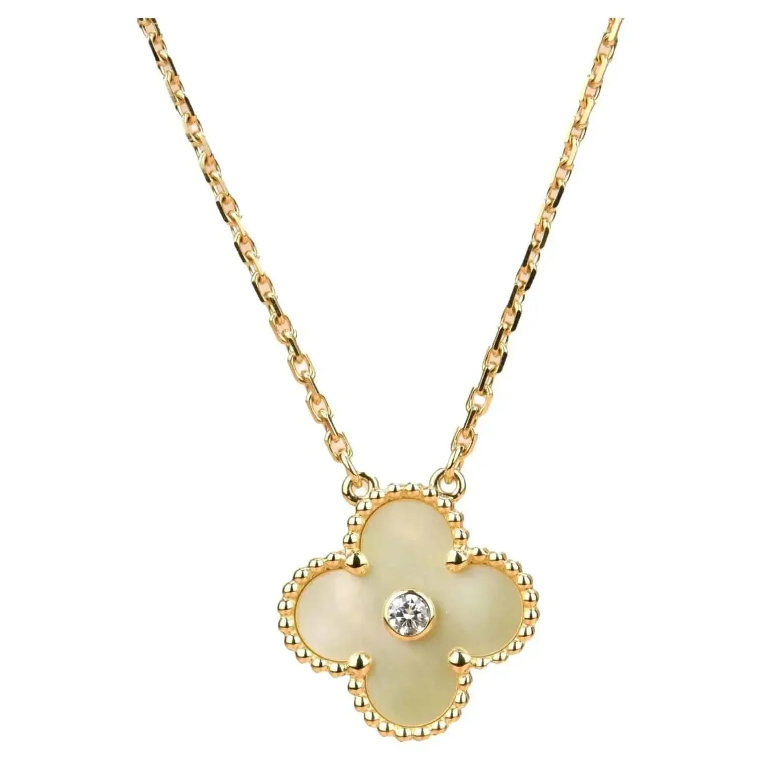 Van Cleef & Arpels CLOVER 15MM DIAMOND GOLD MOTHER OF PEARL NECKLACE