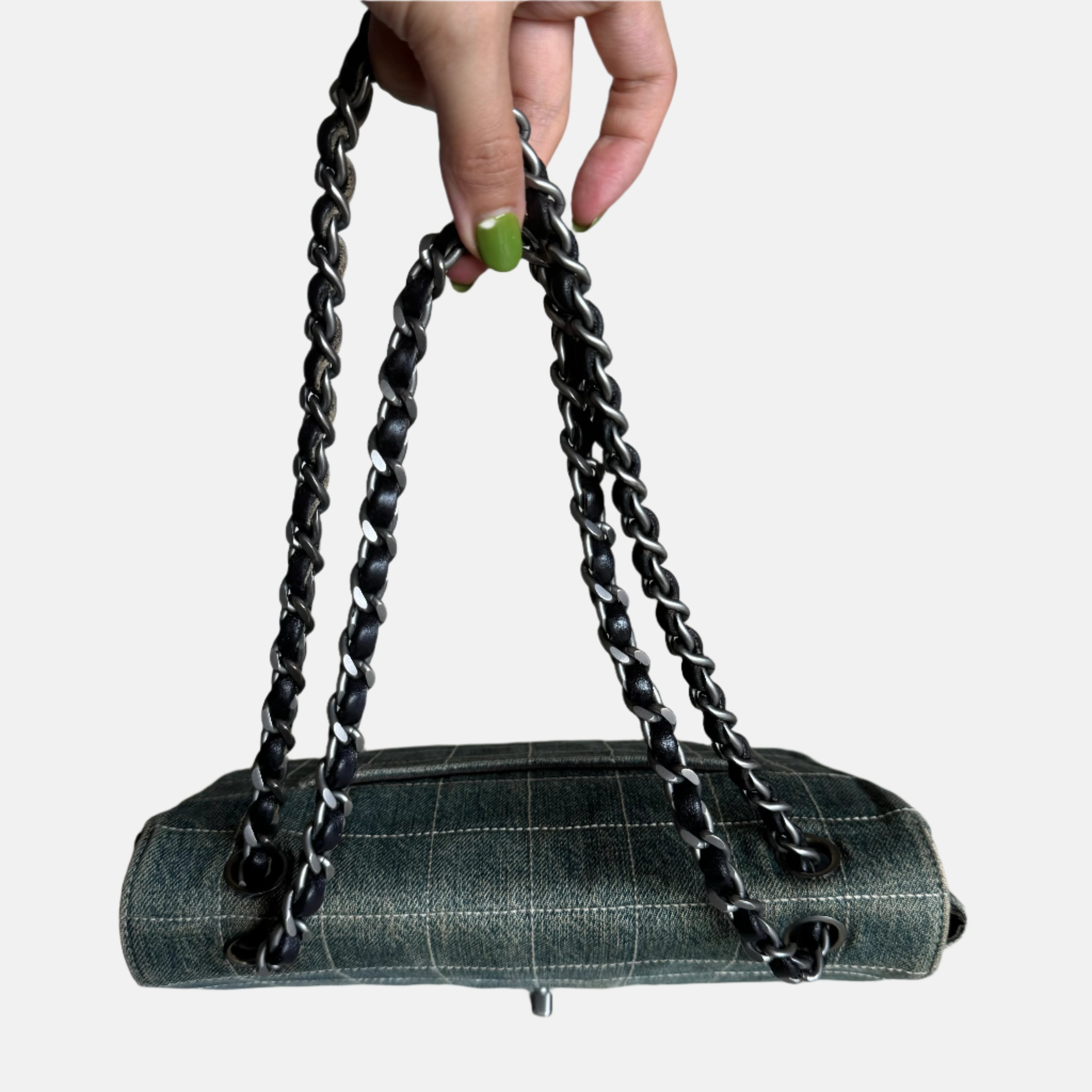 Chanel Ice Cube Chocolate Bar Medium Classic Flap Denim Green - Image 2