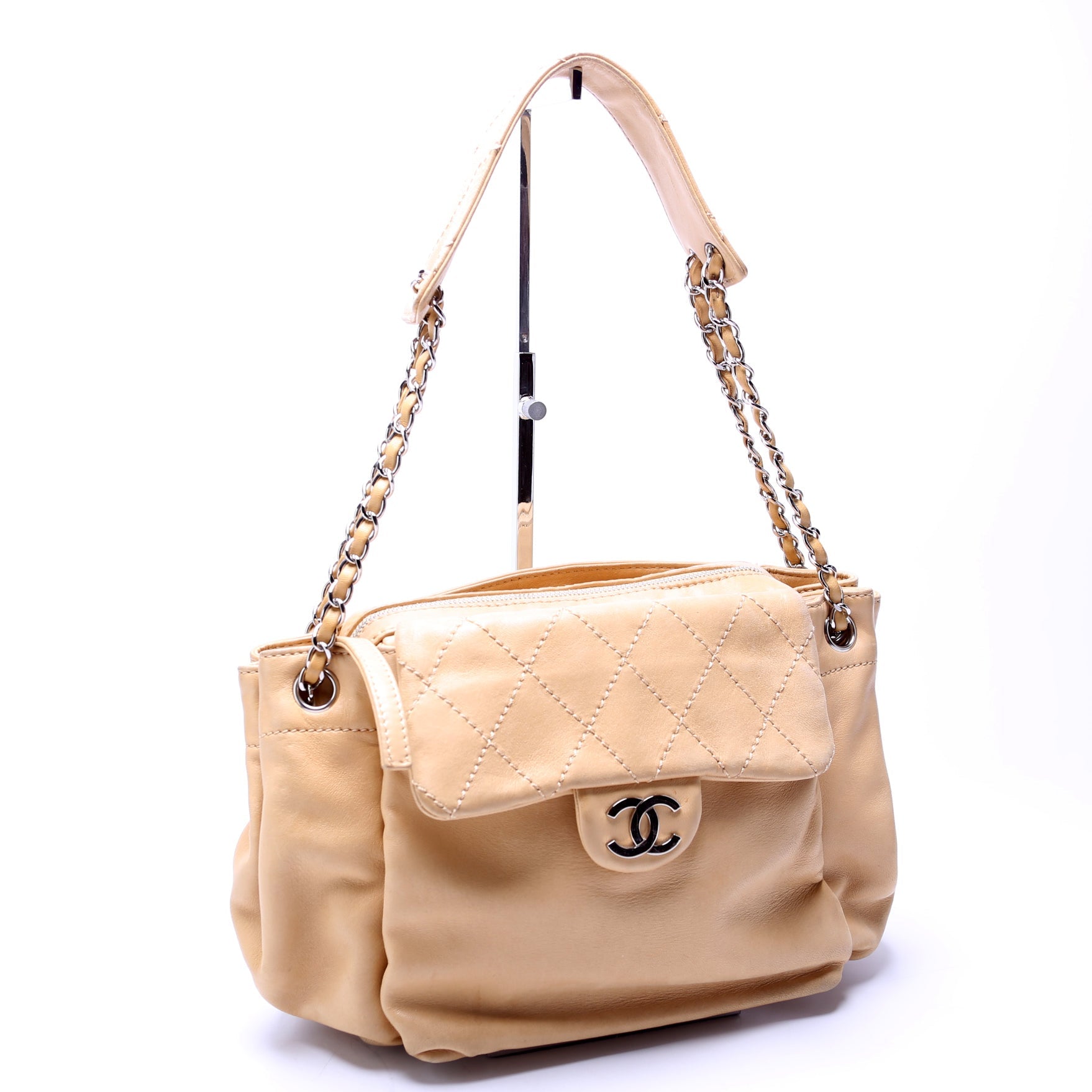 Chanel CC Pocket Accordion Shoulder Lambskin 10M Tan Bag - Image 2