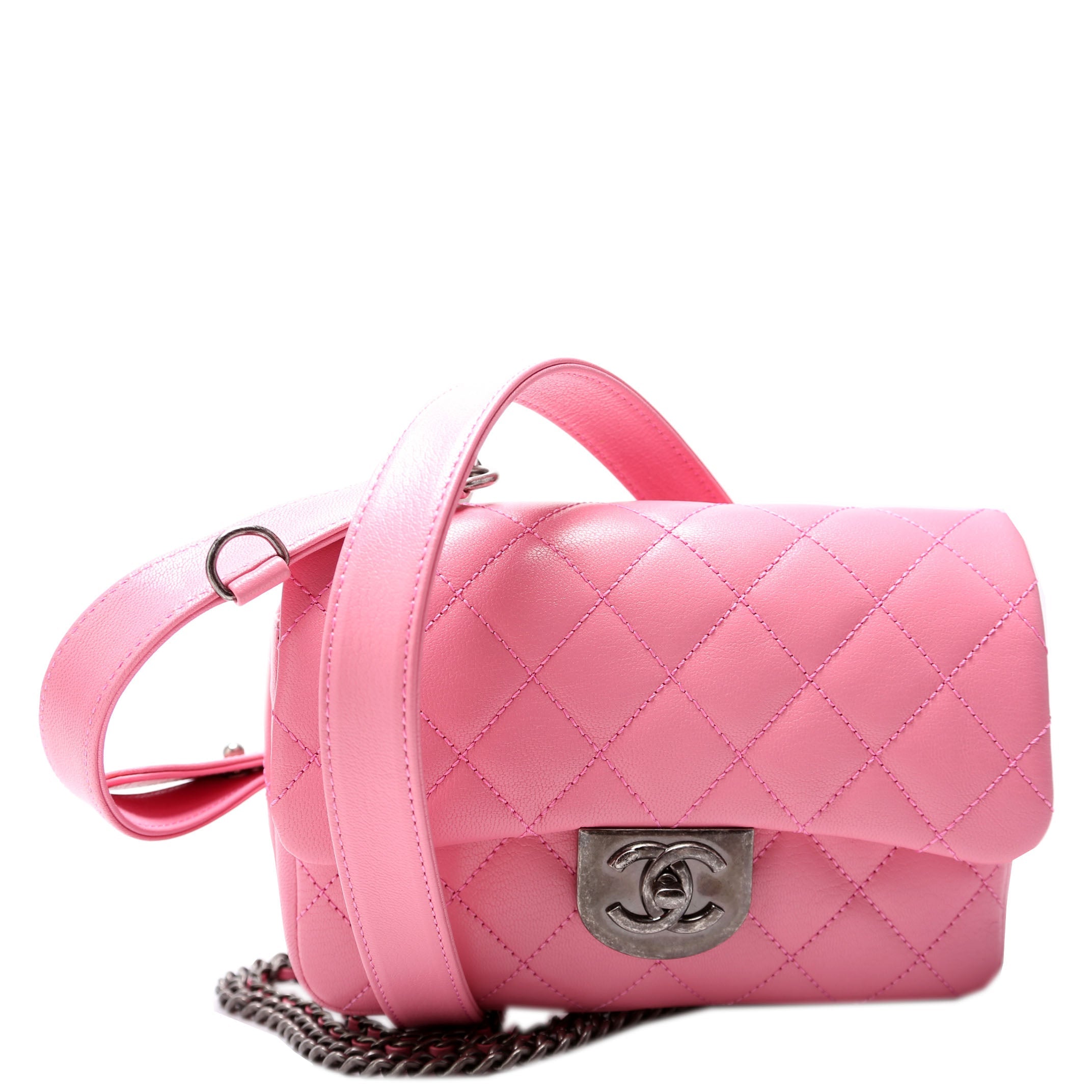 Chanel Double Carry Chain Waist 21M Goatskin Pink Bag
