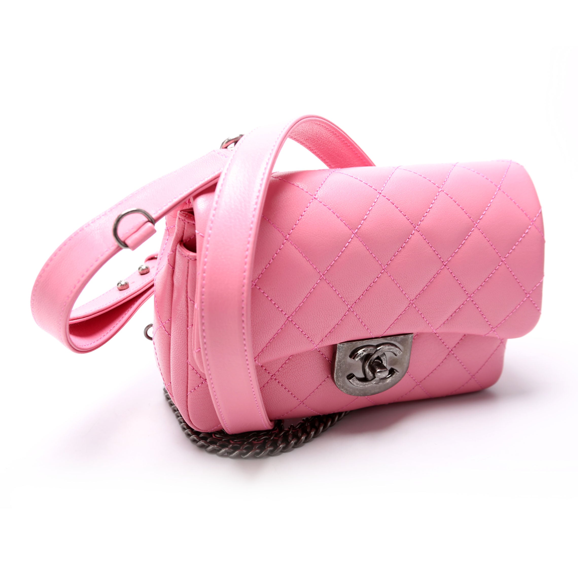 Chanel Double Carry Chain Waist 21M Goatskin Pink Bag - Image 2