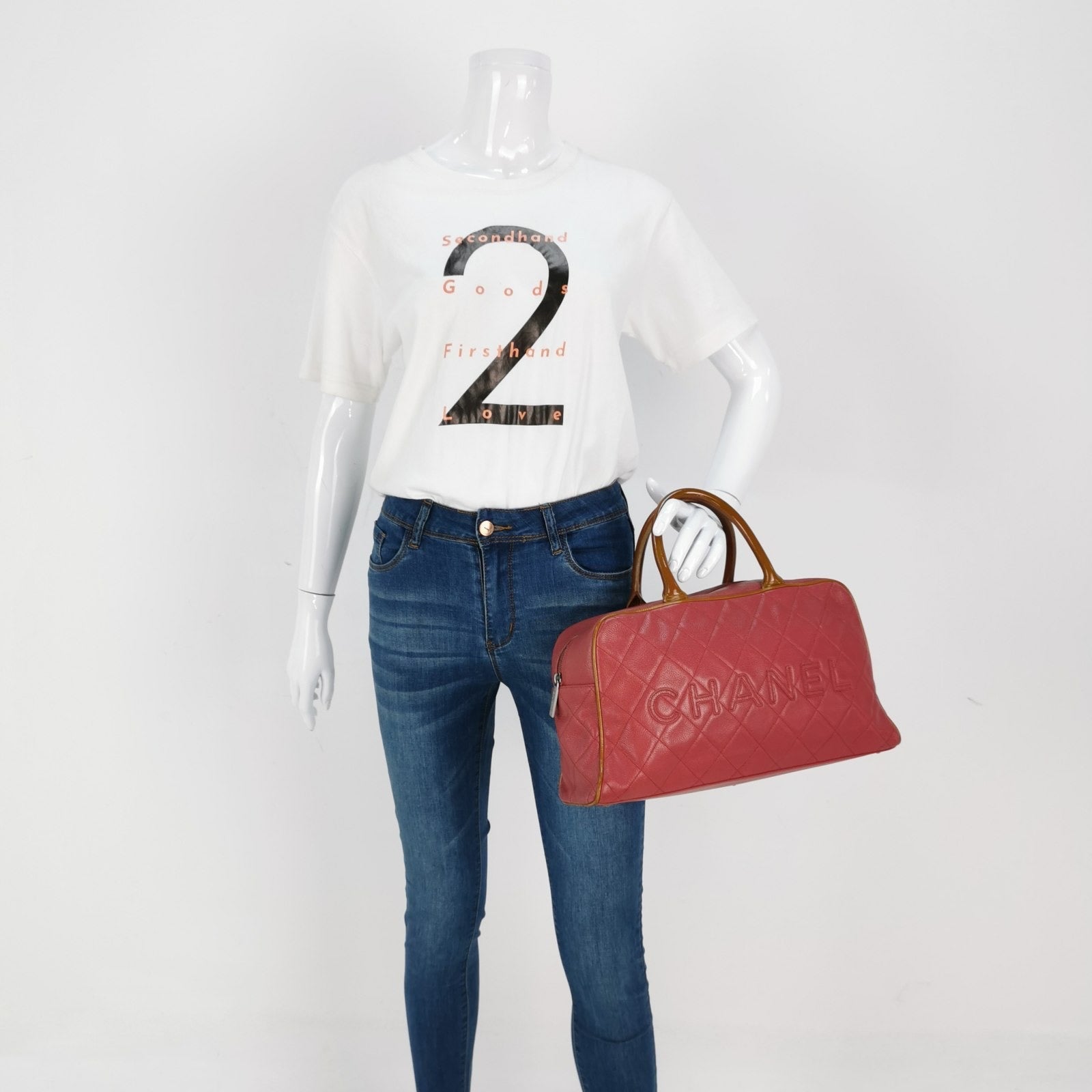 CHANEL Caviar Quilted Large Bowler Bag Red - Image 2