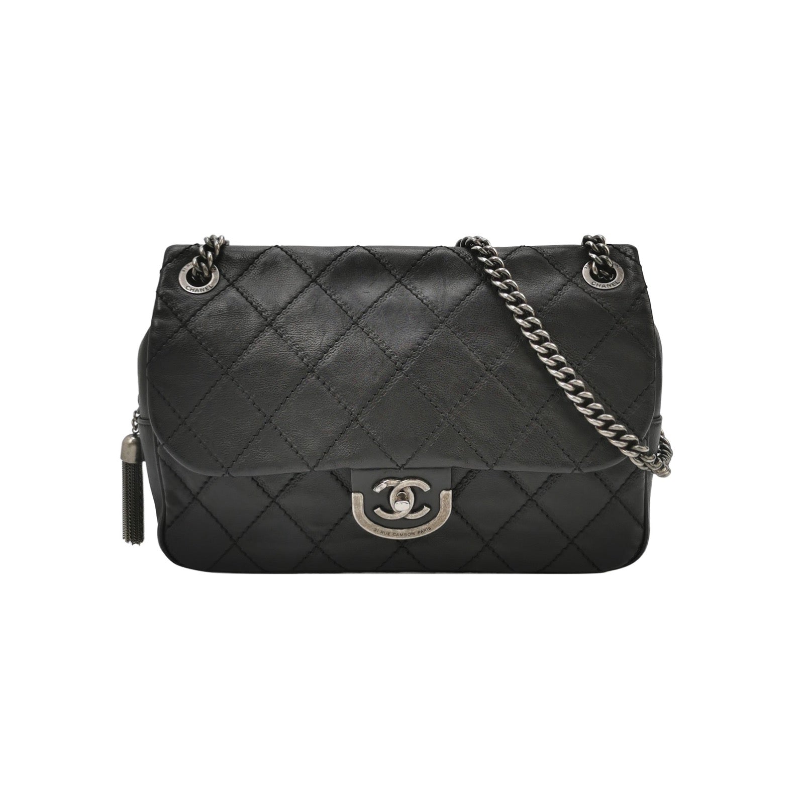 Chanel 2013 Paris-Edinburgh Large Black Flap Calfskin Leather Shoulder Bag