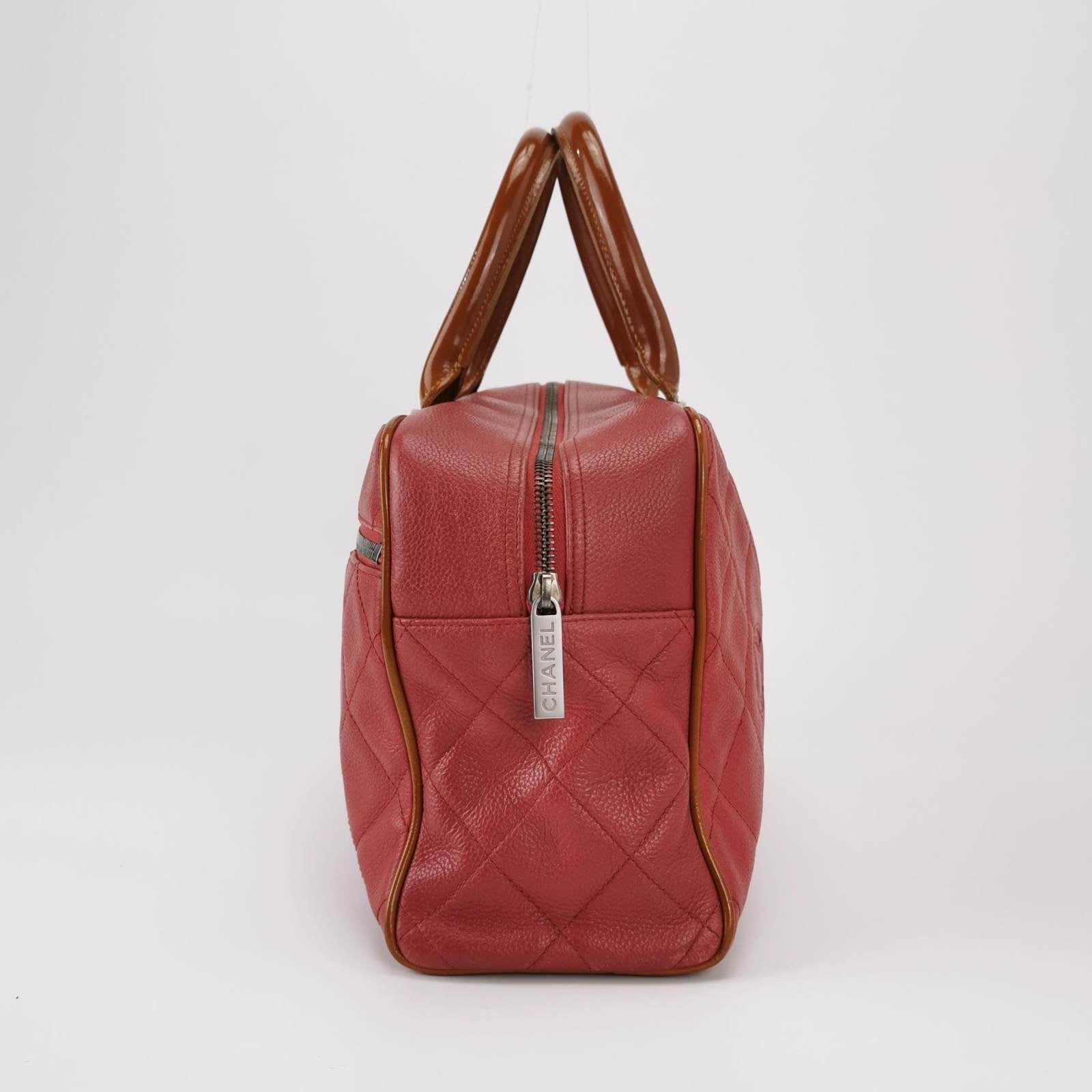CHANEL Caviar Quilted Large Bowler Bag Red - Image 3