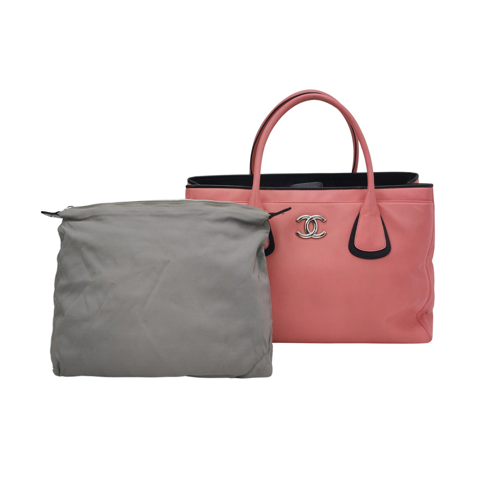 Chanel Cerf Executive 2009 Large Pink and Black Leather Tote Handbag