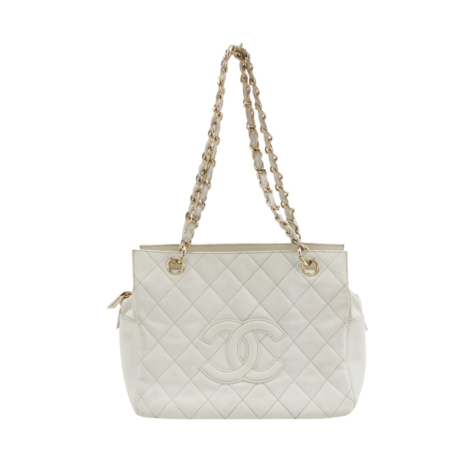 Chanel PST Petite Shopping Tote 2002 White Caviar Leather Chain Bag