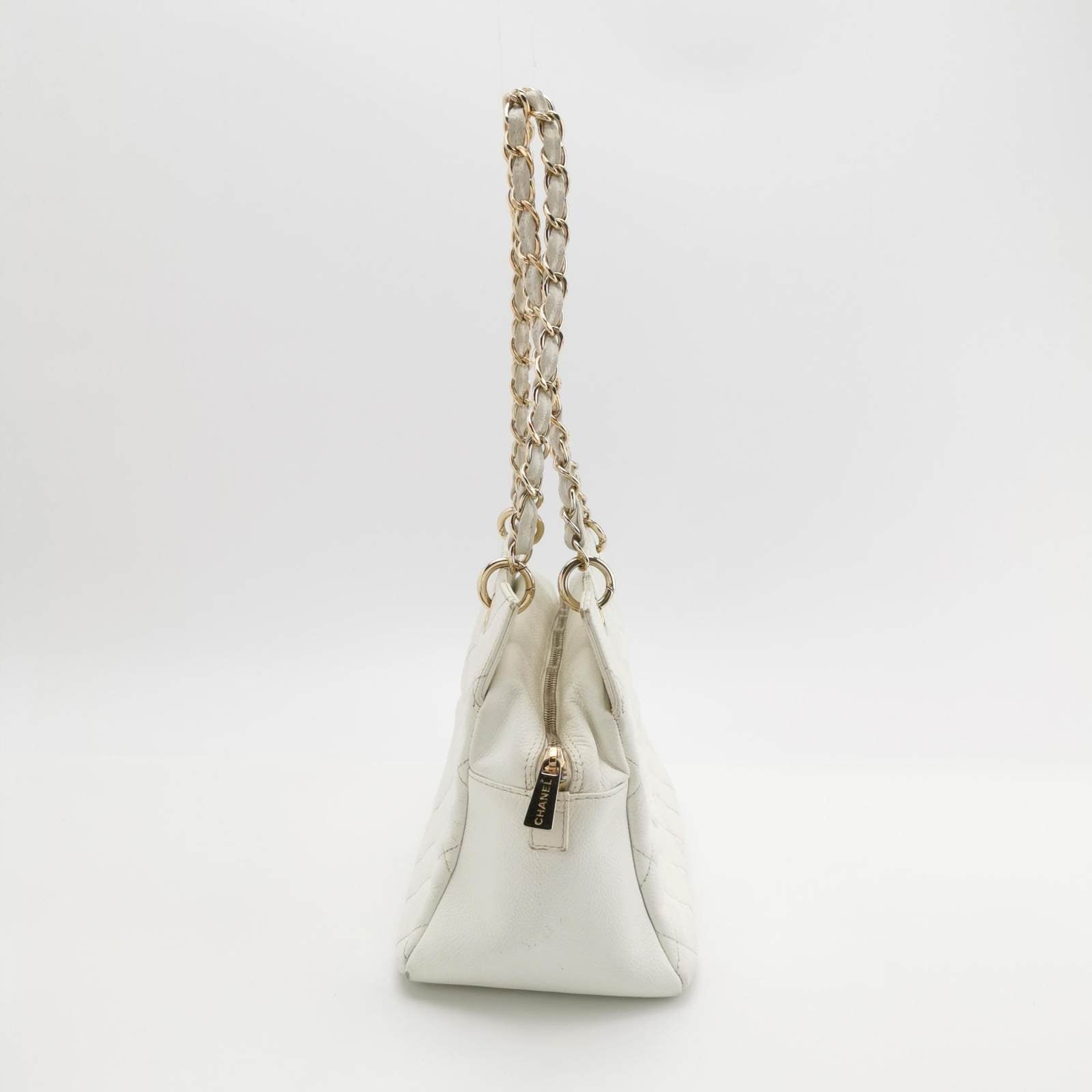 Chanel PST Petite Shopping Tote 2002 White Caviar Leather Chain Bag - Image 3