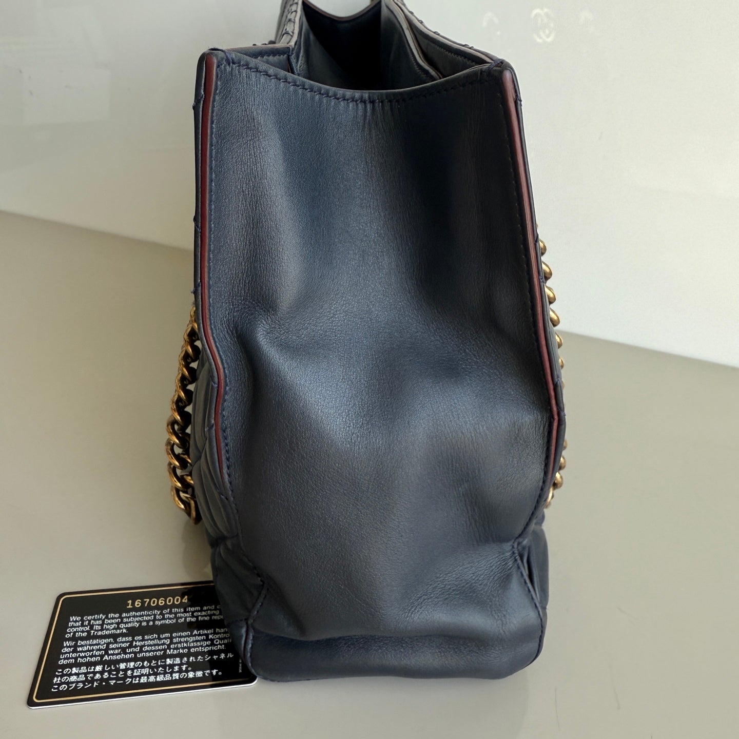 Chanel Perfect Edge Tote Quilted Navy Leather Antique Gold Hardware - Image 3