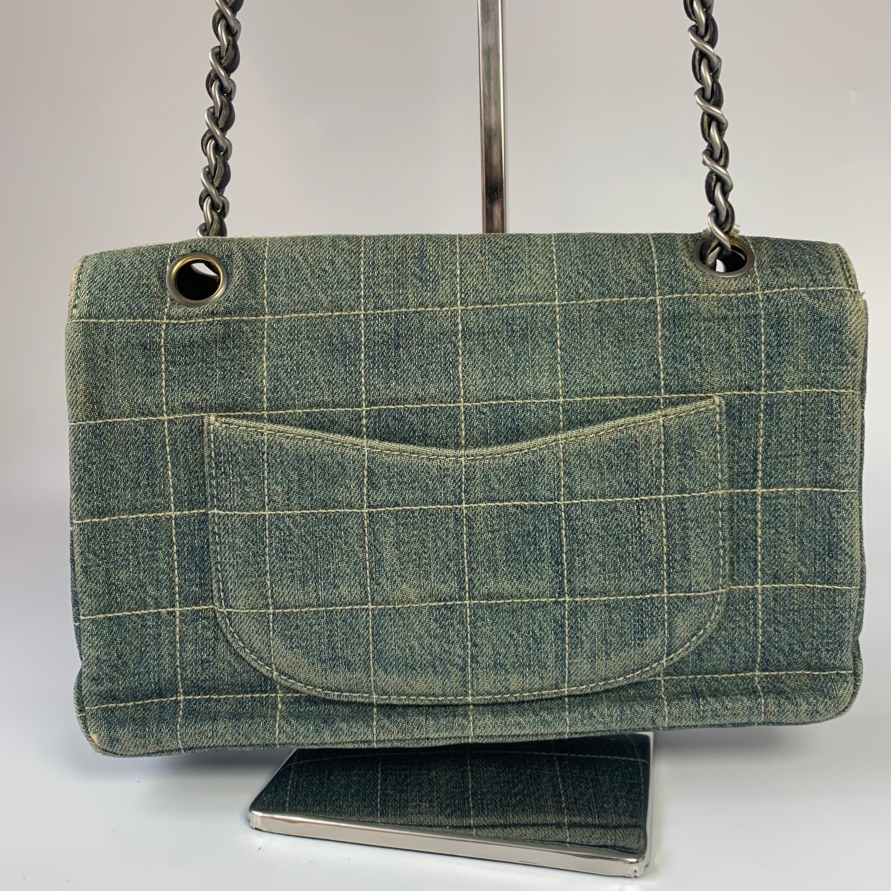 Chanel Ice Cube Chocolate Bar Medium Classic Flap Denim Green - Image 4