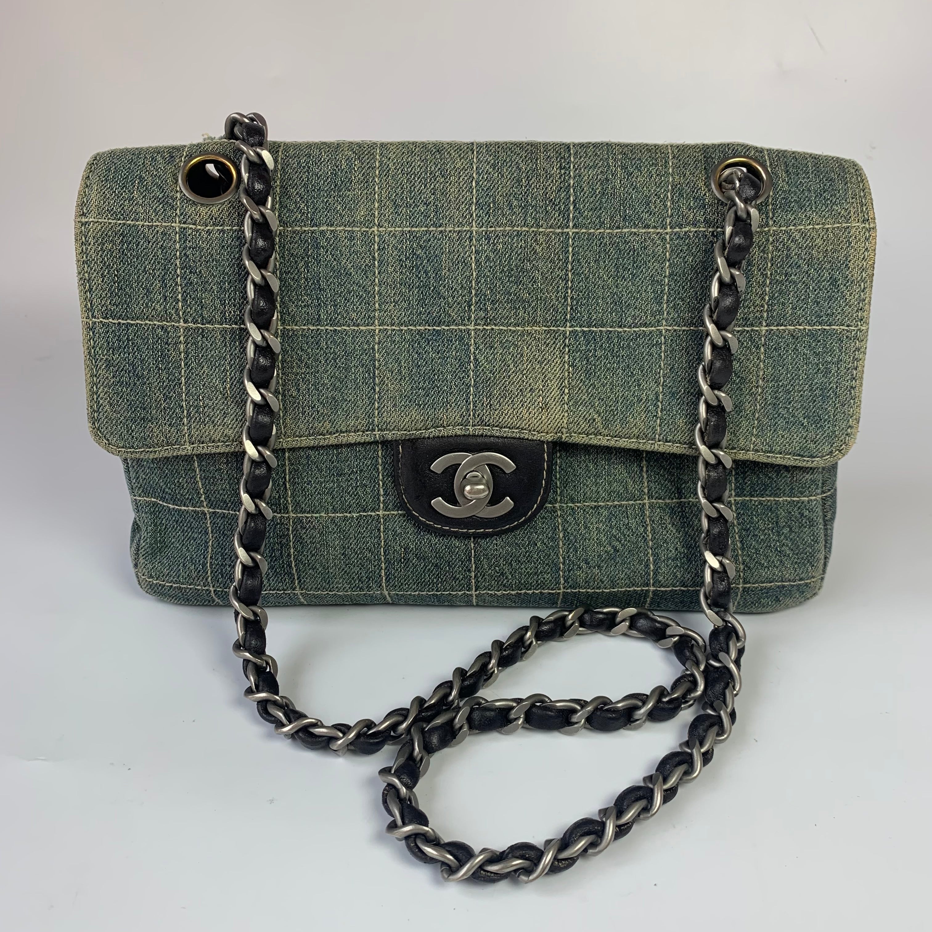 Chanel Ice Cube Chocolate Bar Medium Classic Flap Denim Green - Image 3