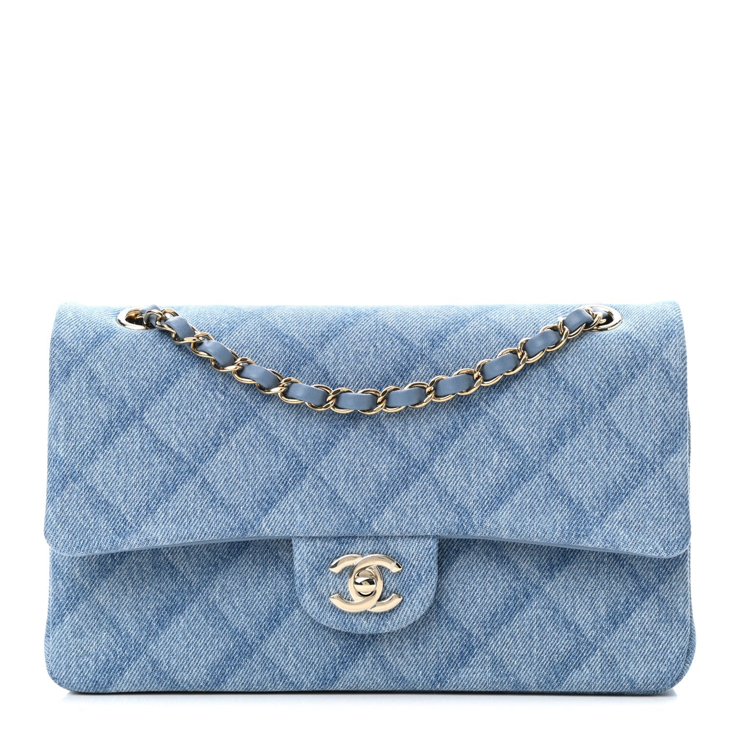 CHANEL QUILTED DENIM MEDIUM CLASSIC DOUBLE FLAP BAG