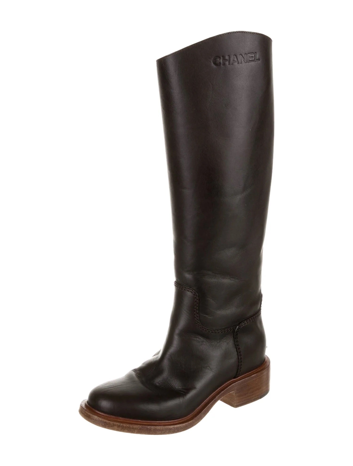 CHANEL CALFSKIN LEATHER TALL RIDING BOOTS - Image 2